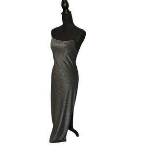 a fortiori Shiny Dark Gray Black Silver Metallic Maxi Bodycon Dress Sz Medium